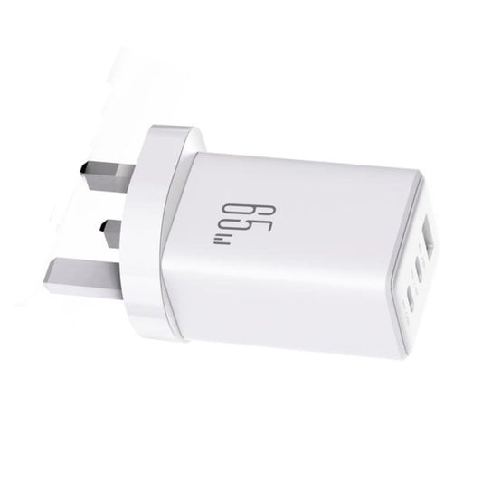JOYROOM JR-TG10 65W GaN Dual Type-C, USB 3-Port Charger with Type-C to 8 Pin Cable, UK Plug