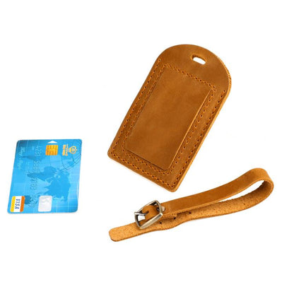 Crazy Horse Genuine Leather Luggage Tag Boarding Pass Card Holder