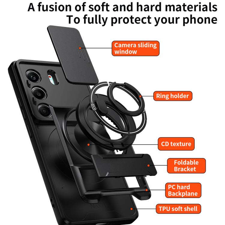 Lens Sliding Window Multifunctional Magnetic Shockproof Phone Case, For Tecno Camon 40 Pro 4G, For Tecno Camon 40 Premier 5G, For Tecno Camon 40 4G, For Tecno Spark 30 Pro 4G, For Tecno Spark 30 4G, For Tecno Spark Go 2025, For Tecno Spark 30C 4G      ...