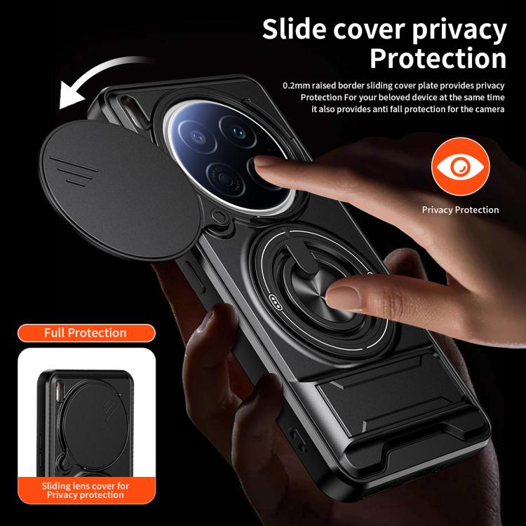 Lens Sliding Window Multifunctional Magnetic Shockproof Phone Case, For Tecno Camon 40 Premier 5G, For Tecno Camon 40 4G, For Tecno Spark 30 Pro 4G, For Tecno Spark 30 4G, For Tecno Spark Go 2025, For Tecno Spark 30C 4G, For Tecno Pova 6 Neo 4G        ...