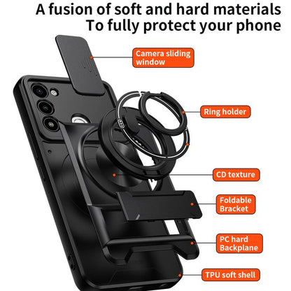 Lens Sliding Window Multifunctional Magnetic Shockproof Phone Case, For Tecno Spark Go 2022