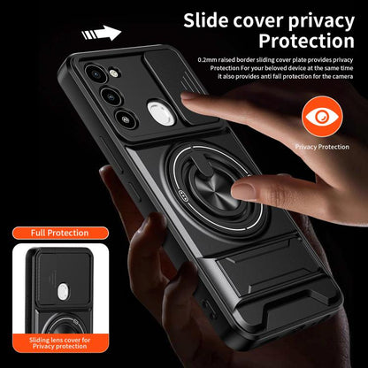 Lens Sliding Window Multifunctional Magnetic Shockproof Phone Case, For Tecno Spark Go 2022