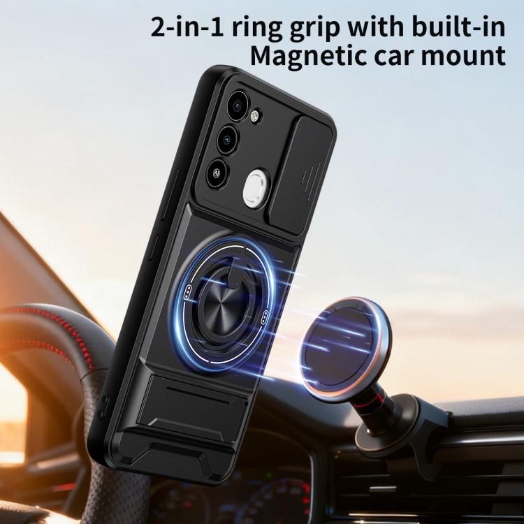 Lens Sliding Window Multifunctional Magnetic Shockproof Phone Case, For Tecno Spark Go 2022