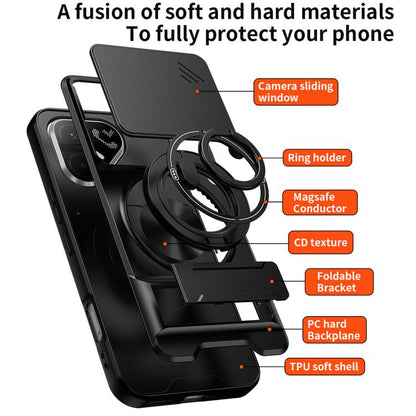 Lens Sliding Window Multifunctional Magnetic Shockproof Phone Case, For Tecno Pova 8 Pro 5G, For Tecno Pova 8 5G, For Tecno Spark 50 5G, For Tecno Pova Curve 2 5G, For Tecno Spark 50 4G, For Tecno Camon 50 Pro 4G, For Tecno Camon 50 4G                 ...