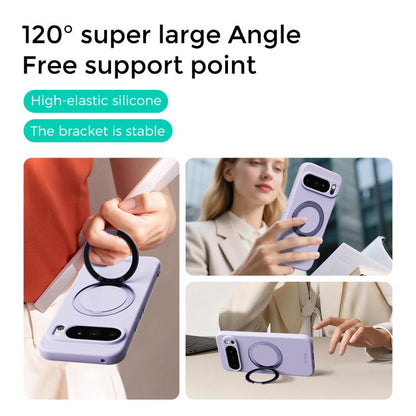 ABEEL Skin-friendly Feel Magnetic Liquid Silicone Phone Case with Holder, For Google Pixel 10a, For Google Pixel 10 Pro XL, For Google Pixel 10 / 10 Pro, For Google Pixel 9a, For Google Pixel 9 Pro XL, For Google Pixel 9 Pro, For Google Pixel 9