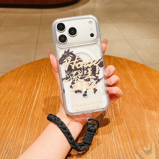 Horse Year Acrylic Magnetic Full Coverage Phone Case with Lanyard, For iPhone 18 Pro / 17 Pro, For iPhone 18 Pro Max / 17 Pro Max, For iPhone 17, For iPhone Air, For iPhone 16 Pro Max, For iPhone 16 Pro, For iPhone 16 Plus, For iPhone 16               ...