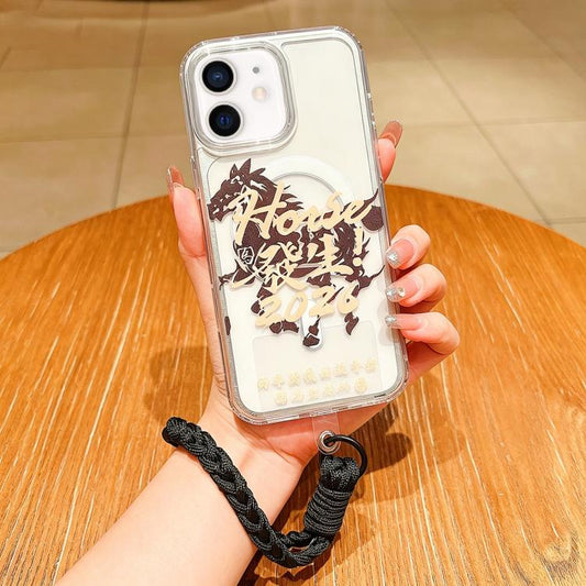 Horse Year Acrylic Magnetic Full Coverage Phone Case with Lanyard, For iPhone 12, For iPhone 12 Pro Max, For iPhone 12 Pro
