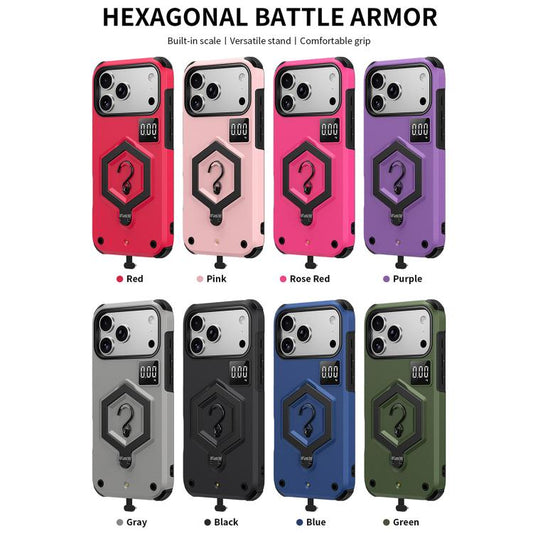 Hexagon Armor Magnetic Holder Weighing Scale Phone Case, For iPhone 17 Pro Max, For iPhone 17 Pro, For iPhone 17, For iPhone Air, For iPhone 16 Pro Max, For iPhone 16 Pro, For iPhone 16, For iPhone 15 Pro Max, For iPhone 15 Pro, For iPhone 15 Plus     ...