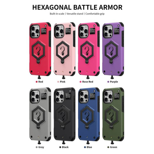 Hexagon Armor Magnetic Holder Weighing Scale Phone Case, For iPhone 14 / 13, For iPhone 14 Pro, For iPhone 14 Pro Max, For iPhone 13 Pro Max, For iPhone 13 Pro, For iPhone 12 Pro Max, For iPhone 12 / 12 Pro, For iPhone 11 Pro Max, For iPhone 11