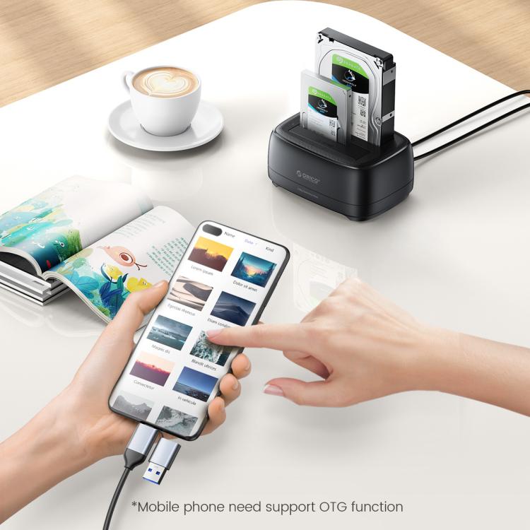 ORICO DD28C3-C 2.5 / 3.5 inch HDD / SSD Type-C to SATA 2 Bay Drive Docking Station, EU Plug, UK Plug, US Plug