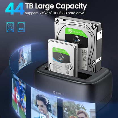 ORICO DD28C3-C 2.5 / 3.5 inch HDD / SSD Type-C to SATA 2 Bay Drive Docking Station, EU Plug, UK Plug, US Plug