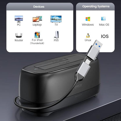 ORICO DD18C3 2.5 / 3.5 inch HDD / SSD SATA Single Bay Drive Docking Station, EU Plug, UK Plug, US Plug