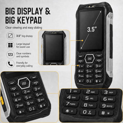 Téléphone durci HP336 4G IP68, 3,5 pouces, batterie 4500 mAh, réseau : 4G, BT, FM, SOS, torche, prise UE, prise US, prise UK, prise AU