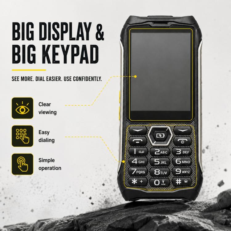 Téléphone durci HP336 4G IP68, 3,5 pouces, batterie 4500 mAh, réseau : 4G, BT, FM, SOS, torche, prise UE, prise US, prise UK, prise AU