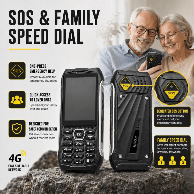 Téléphone durci HP336 4G IP68, 3,5 pouces, batterie 4500 mAh, réseau : 4G, BT, FM, SOS, torche, prise UE, prise US, prise UK, prise AU