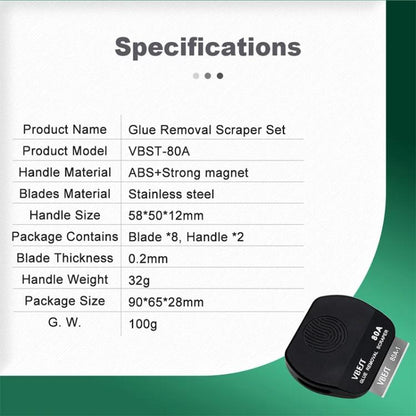 BEST VBST-80A Stainless Steel Multipurpose Magnetic Double-sided Glue Removal Scraper Set, BEST VBST-80A