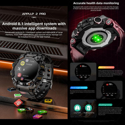 LOKMAT APPLLP 2 Pro 4G Smart Watch,1.508 inch SC8541E Quad Core, 4GB+64GB, Android 8.1, Video Call