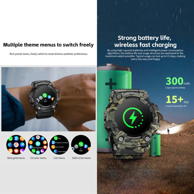 LOKMAT ATTACK GT Rugged Smart Watch, 1.32 inch, BT Call, SOS, Pedometer, Sleep Tracking, Heart Rate, Blood Pressure, Blood Oxygen