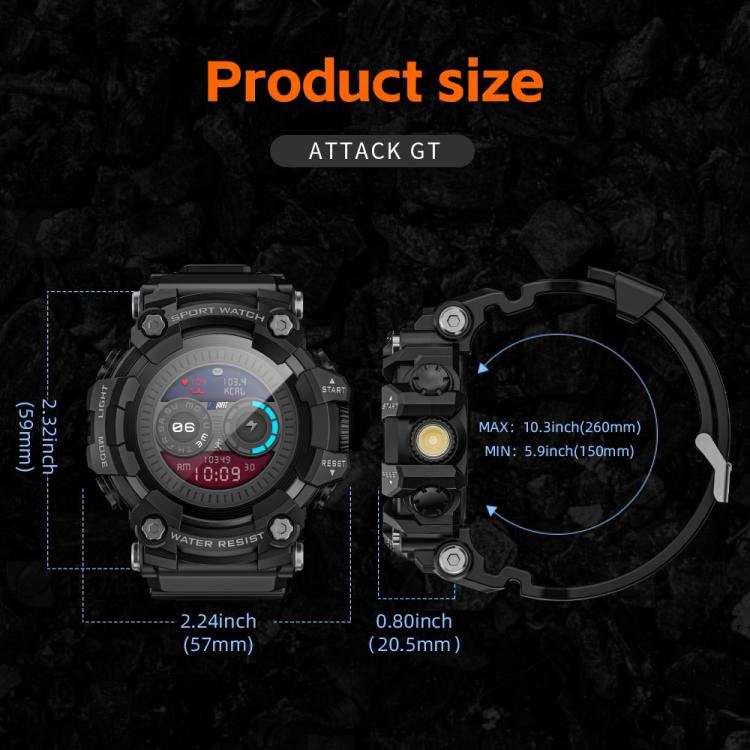 LOKMAT ATTACK GT Rugged Smart Watch, 1.32 inch, BT Call, SOS, Pedometer, Sleep Tracking, Heart Rate, Blood Pressure, Blood Oxygen