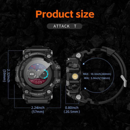 Montre connectée robuste LOKMAT ATTACK T, écran 1,32 pouces, appel BT, SOS, podomètre, suivi du sommeil, fréquence cardiaque, tension artérielle, oxygène sanguin