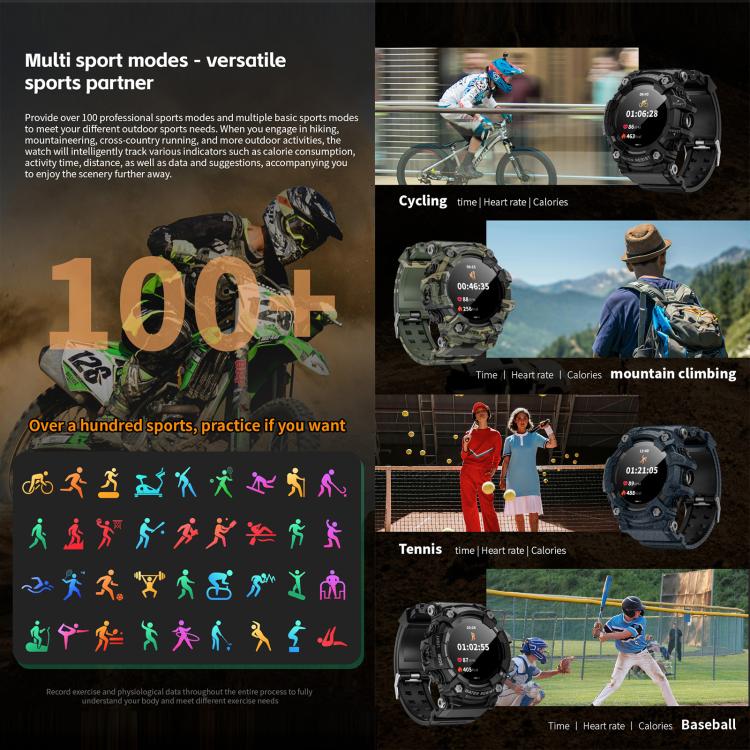 LOKMAT ATTACK GT Rugged Smart Watch, 1.32 inch, BT Call, SOS, Pedometer, Sleep Tracking, Heart Rate, Blood Pressure, Blood Oxygen