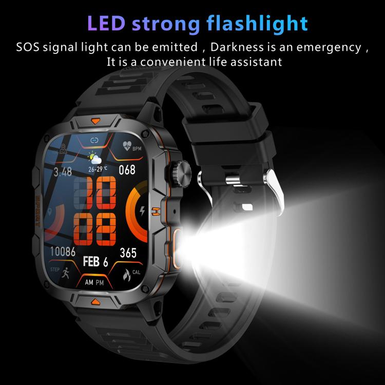 QX12 1.96-inch IPS Display Outdoor Sports IP68 Smart Watch with Flashlight