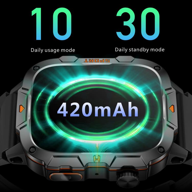 QX12 1.96-inch IPS Display Outdoor Sports IP68 Smart Watch with Flashlight