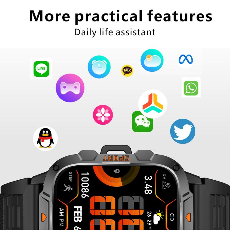 QX12 1.96-inch IPS Display Outdoor Sports IP68 Smart Watch with Flashlight