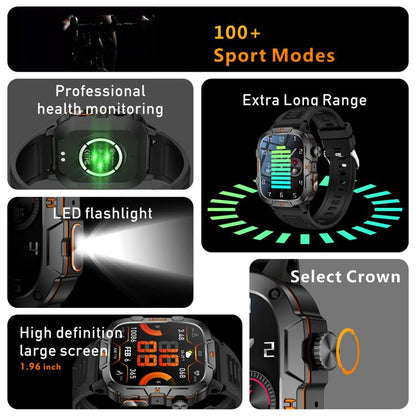 QX12 1.96-inch IPS Display Outdoor Sports IP68 Smart Watch with Flashlight