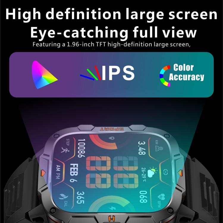 QX12 1.96-inch IPS Display Outdoor Sports IP68 Smart Watch with Flashlight