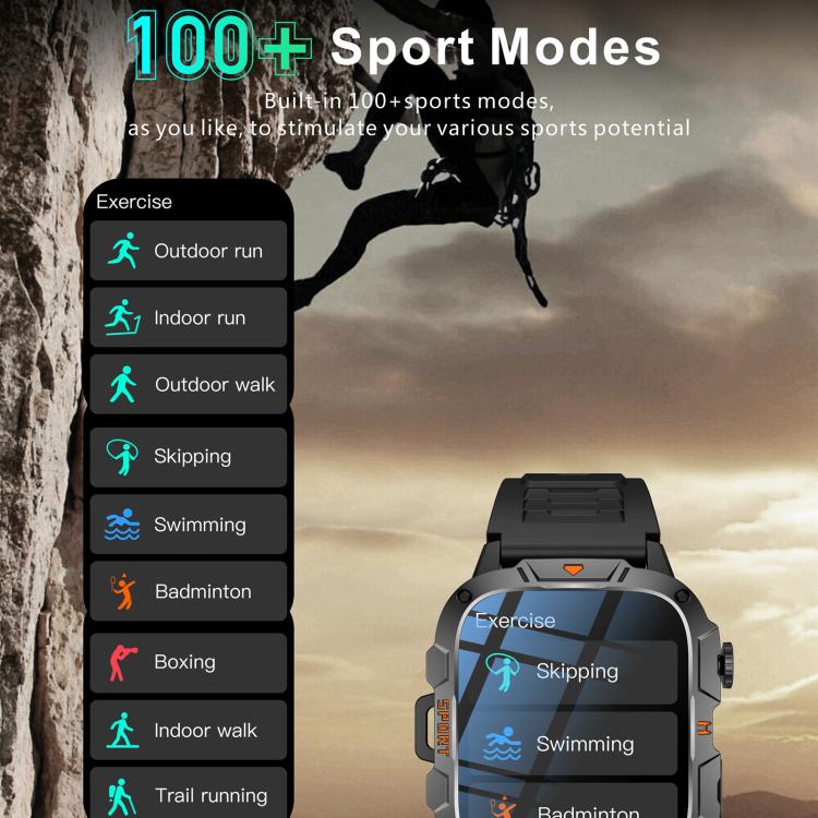 QX12 1.96-inch IPS Display Outdoor Sports IP68 Smart Watch with Flashlight