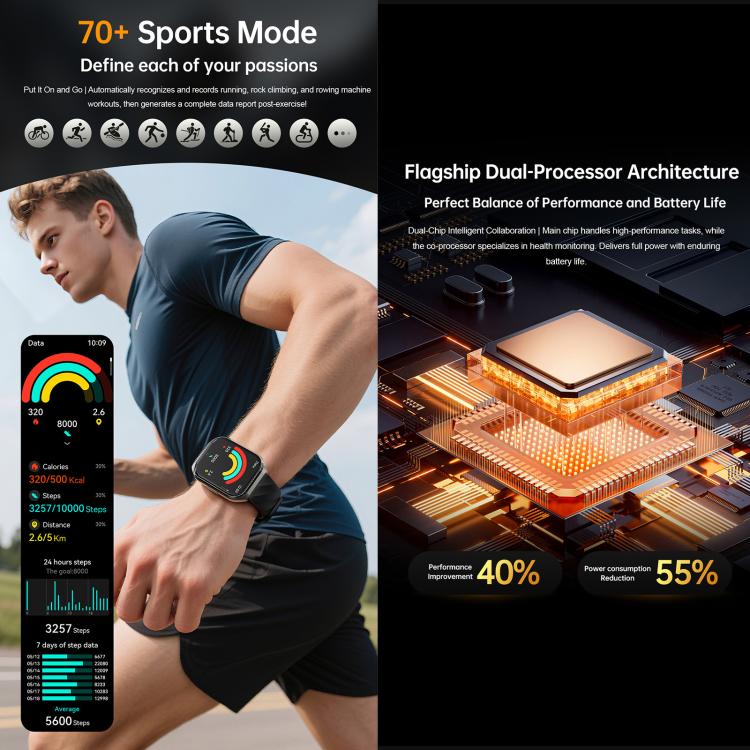 QS66 1.83-inch Smart Watch, Support BT Call, Heart Rate, Blood Oxygen