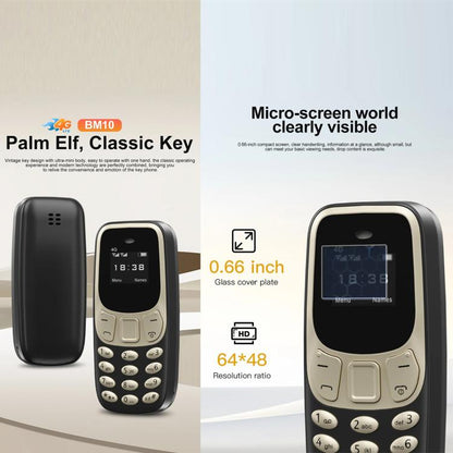BM10 4G Mini Mobile Phone, 0.66 inch Hands Free Bluetooth Dialer Headphone, MP3 Music, Dual SIM, Network: 4G