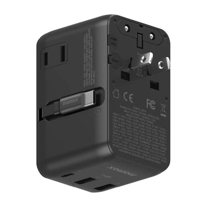 MOMAX UA30 1-World 2+ 70W Dual AC Universal Travel GaN Charger with Retractable Cable, UA30D, UA30L