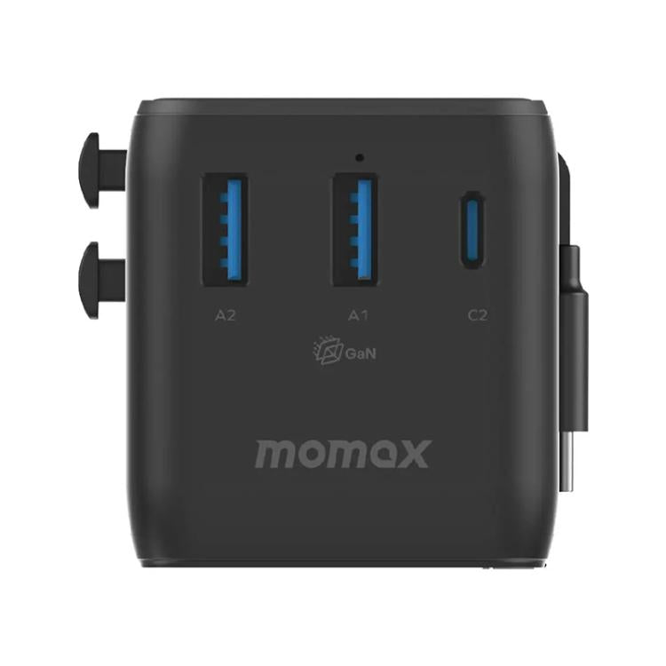 MOMAX UA30 1-World 2+ 70W Dual AC Universal Travel GaN Charger with Retractable Cable, UA30D, UA30L