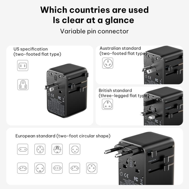 MOMAX UA30 1-World 2+ 70W Dual AC Universal Travel GaN Charger with Retractable Cable, UA30D, UA30L