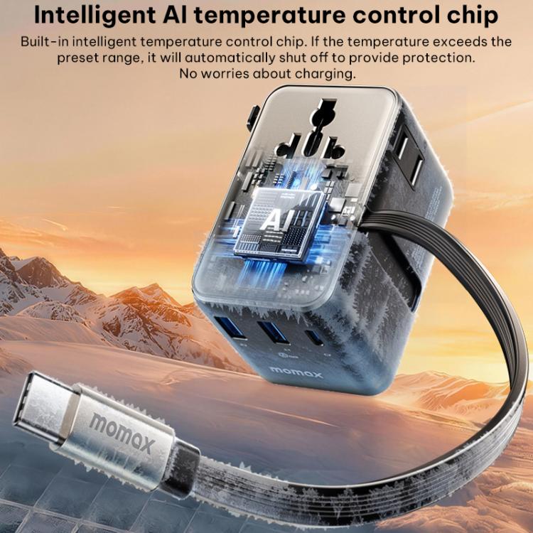 MOMAX UA30 1-World 2+ 70W Dual AC Universal Travel GaN Charger with Retractable Cable, UA30D, UA30L