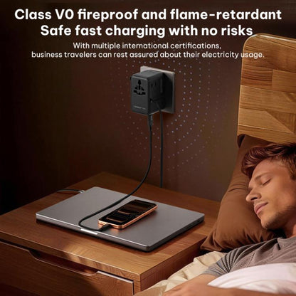 MOMAX UA30 1-World 2+ 70W Dual AC Universal Travel GaN Charger with Retractable Cable, UA30D, UA30L