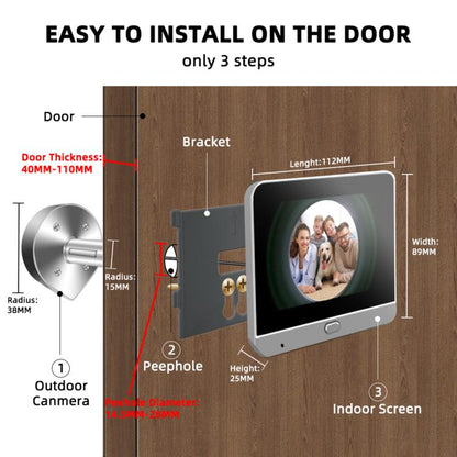 RH-PD7 4.3 inch HD Screen 360 Degree Panoramic Peephole 2.4G Wireless WiFi Video Doorbell, RH-PD7