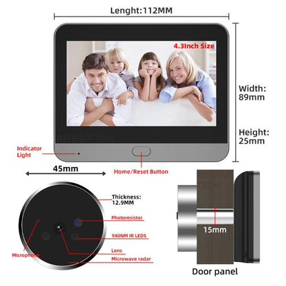 RH-PD9 4.3 inch HD Screen Microwave Radar Motion Detection Peephole WiFi Video Doorbell, RH-PD9