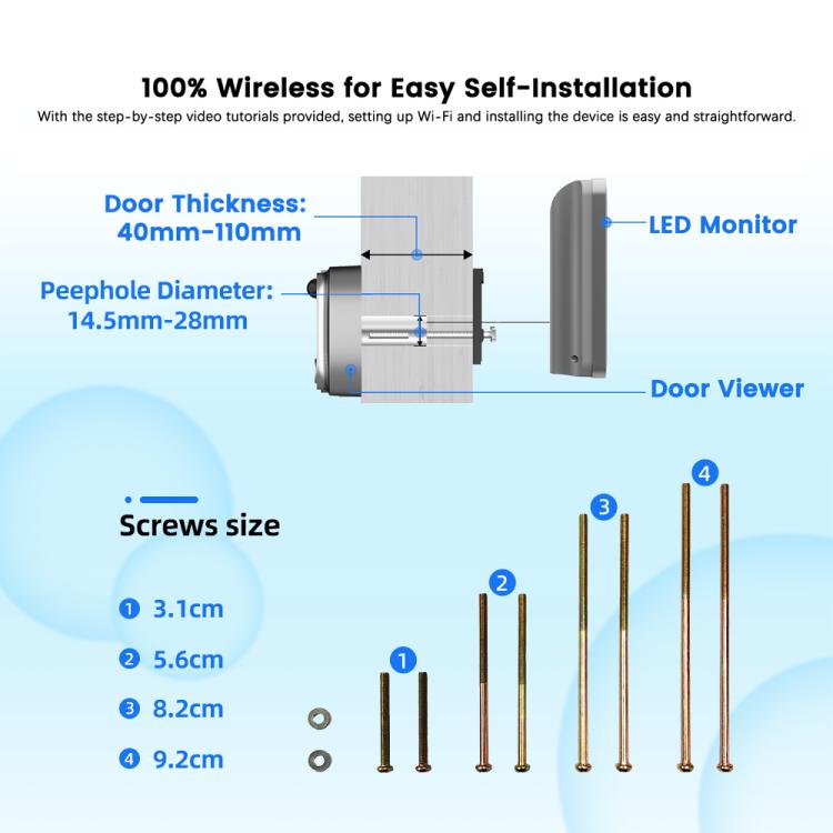 RH-PD6-I 4.3 inch HD Screen Motion Detection Smart WiFi Video Doorbell, RH-PD6-I