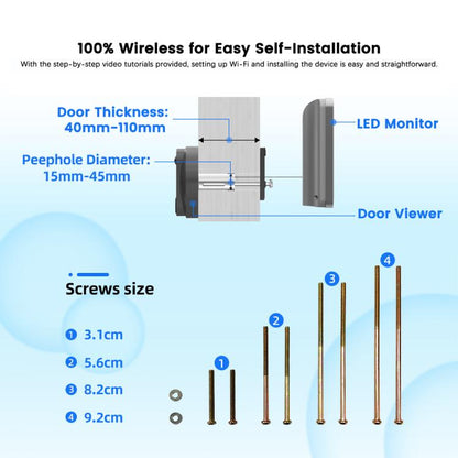 RH-PD8-I 4.3 inch HD Screen No Red Spot Night Vision WiFi Video Doorbell, RH-PD8-I