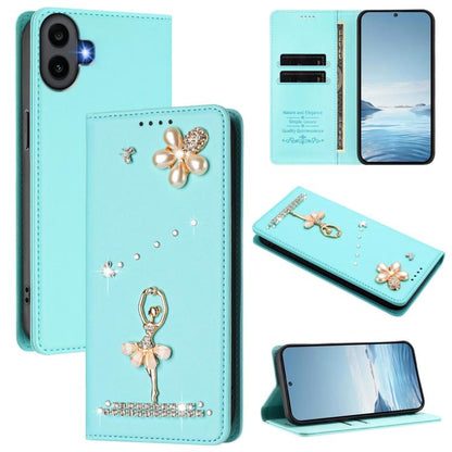 Ballet Girl Diamond Studded RFID Vegan Leather Phone Case, For Nothing Phone 3a Lite, For Nothing Phone 3, For Nothing CMF Phone 2 Pro, For Nothing Phone 3a, For Nothing Phone 3a Pro, For Nothing CMF Phone 1, For Nothing Phone 2a