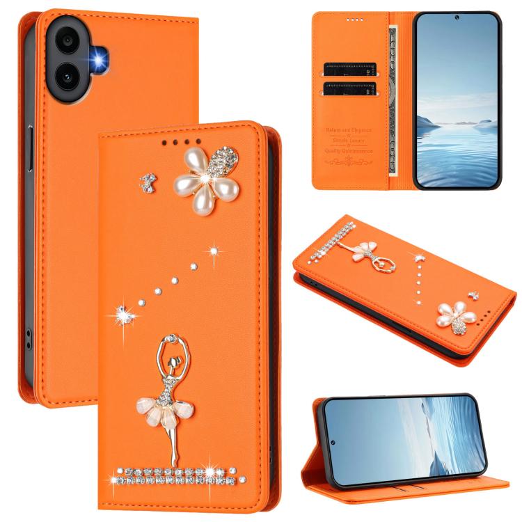Ballet Girl Diamond Studded RFID Vegan Leather Phone Case, For Nothing Phone 3a Lite, For Nothing Phone 3, For Nothing CMF Phone 2 Pro, For Nothing Phone 3a, For Nothing Phone 3a Pro, For Nothing CMF Phone 1, For Nothing Phone 2a