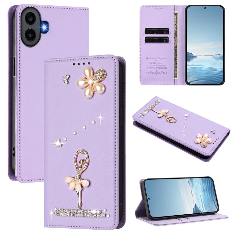 Ballet Girl Diamond Studded RFID Vegan Leather Phone Case, For Nothing Phone 3a Lite, For Nothing Phone 3, For Nothing CMF Phone 2 Pro, For Nothing Phone 3a, For Nothing Phone 3a Pro, For Nothing CMF Phone 1, For Nothing Phone 2a