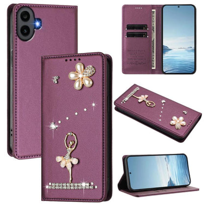Ballet Girl Diamond Studded RFID Vegan Leather Phone Case, For Nothing Phone 3a Lite, For Nothing Phone 3, For Nothing CMF Phone 2 Pro, For Nothing Phone 3a, For Nothing Phone 3a Pro, For Nothing CMF Phone 1, For Nothing Phone 2a