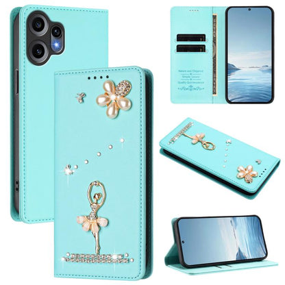 Ballet Girl Diamond Studded RFID Vegan Leather Phone Case, For Nothing Phone 3a Lite, For Nothing Phone 3, For Nothing CMF Phone 2 Pro, For Nothing Phone 3a, For Nothing Phone 3a Pro, For Nothing CMF Phone 1, For Nothing Phone 2a