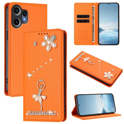 Ballet Girl Diamond Studded RFID Vegan Leather Phone Case, For Nothing Phone 3a Lite, For Nothing Phone 3, For Nothing CMF Phone 2 Pro, For Nothing Phone 3a, For Nothing Phone 3a Pro, For Nothing CMF Phone 1, For Nothing Phone 2a