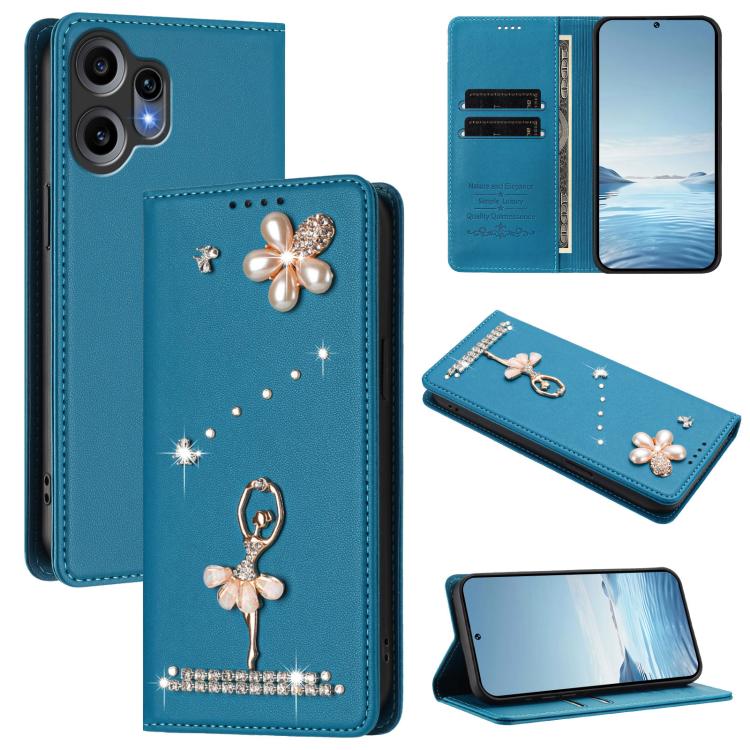 Ballet Girl Diamond Studded RFID Vegan Leather Phone Case, For Nothing Phone 3a Lite, For Nothing Phone 3, For Nothing CMF Phone 2 Pro, For Nothing Phone 3a, For Nothing Phone 3a Pro, For Nothing CMF Phone 1, For Nothing Phone 2a