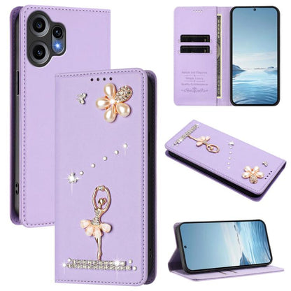 Ballet Girl Diamond Studded RFID Vegan Leather Phone Case, For Nothing Phone 3a Lite, For Nothing Phone 3, For Nothing CMF Phone 2 Pro, For Nothing Phone 3a, For Nothing Phone 3a Pro, For Nothing CMF Phone 1, For Nothing Phone 2a